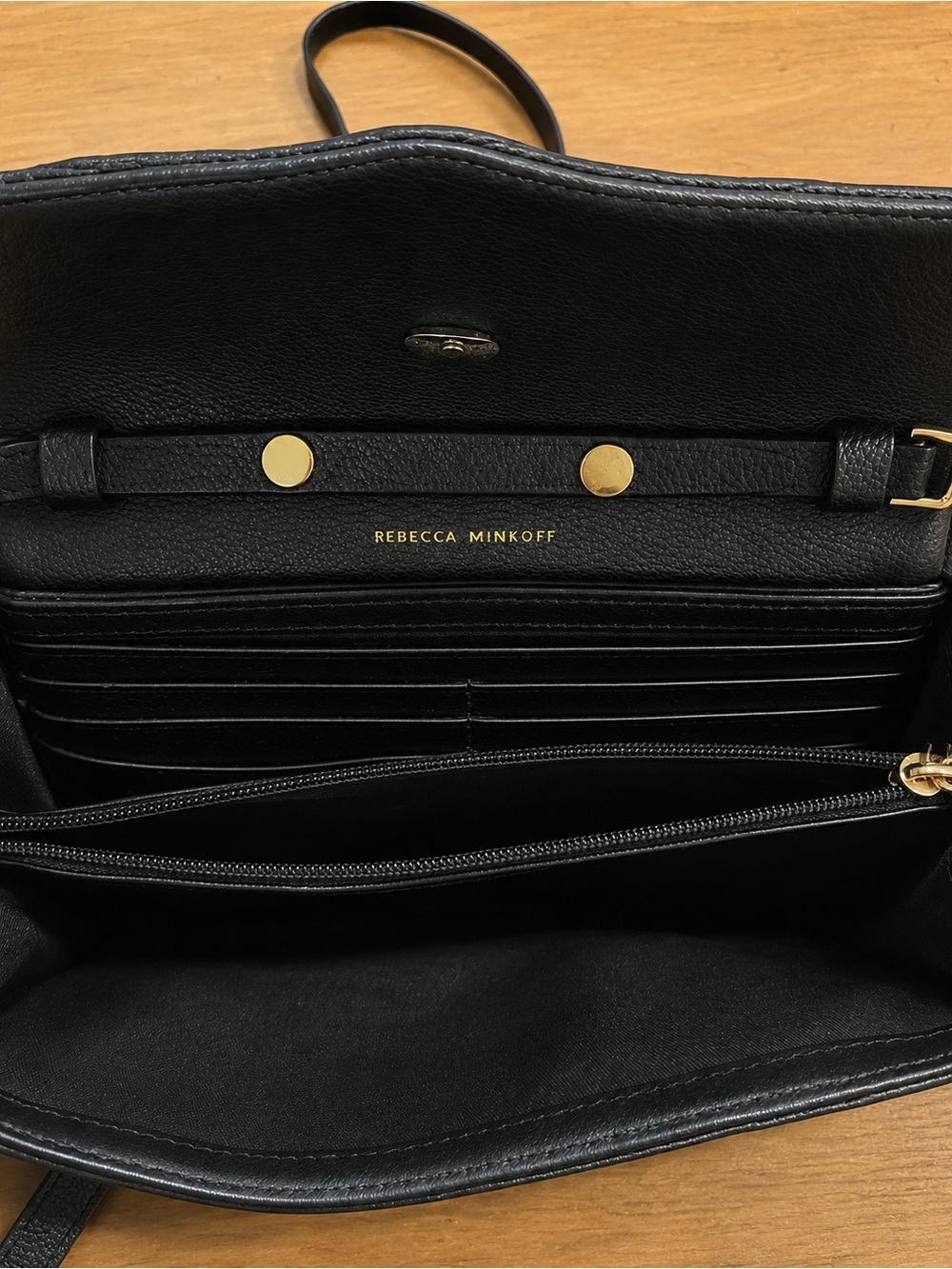 Rebecca Minkoff Edie Wallet Chain Black Quilted Leather Crossbody Gold Accents - Picture 8 of 10
